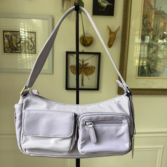 Vintage 90s NWT NOS Ego Lavender Textile Leather Baguette Crescent Shoulder Bag - Picture 1 of 10